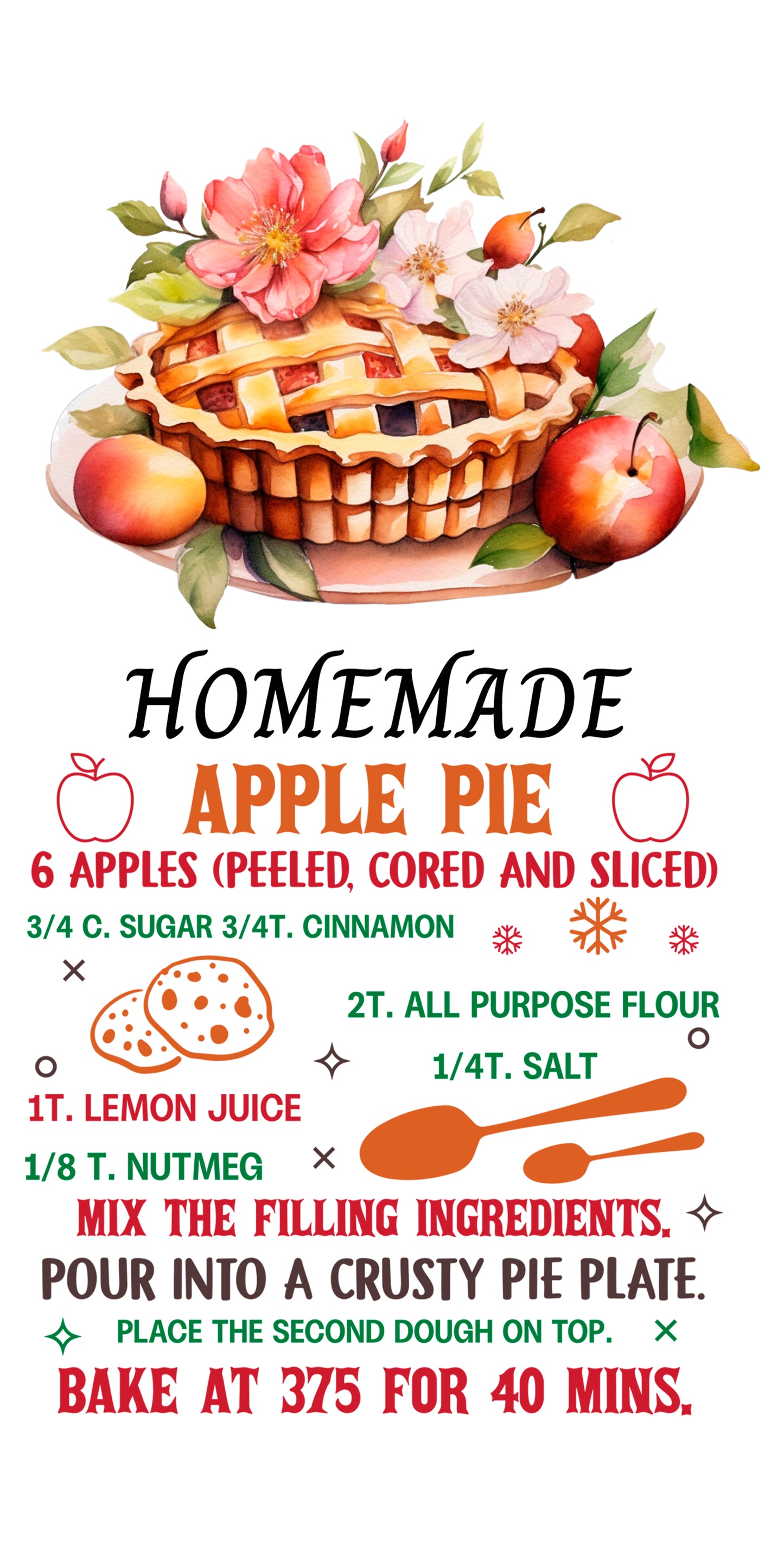 Recipe - Apple Pie (16x24”) Kitchen Towel