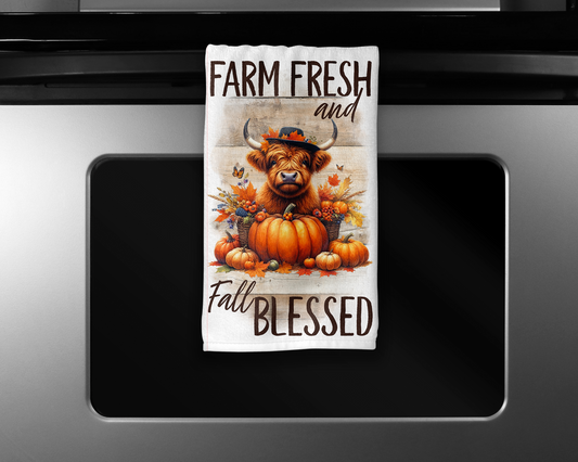 Cow - Farm Fresh Fall Blessed (16x24”) Kitchen Towel