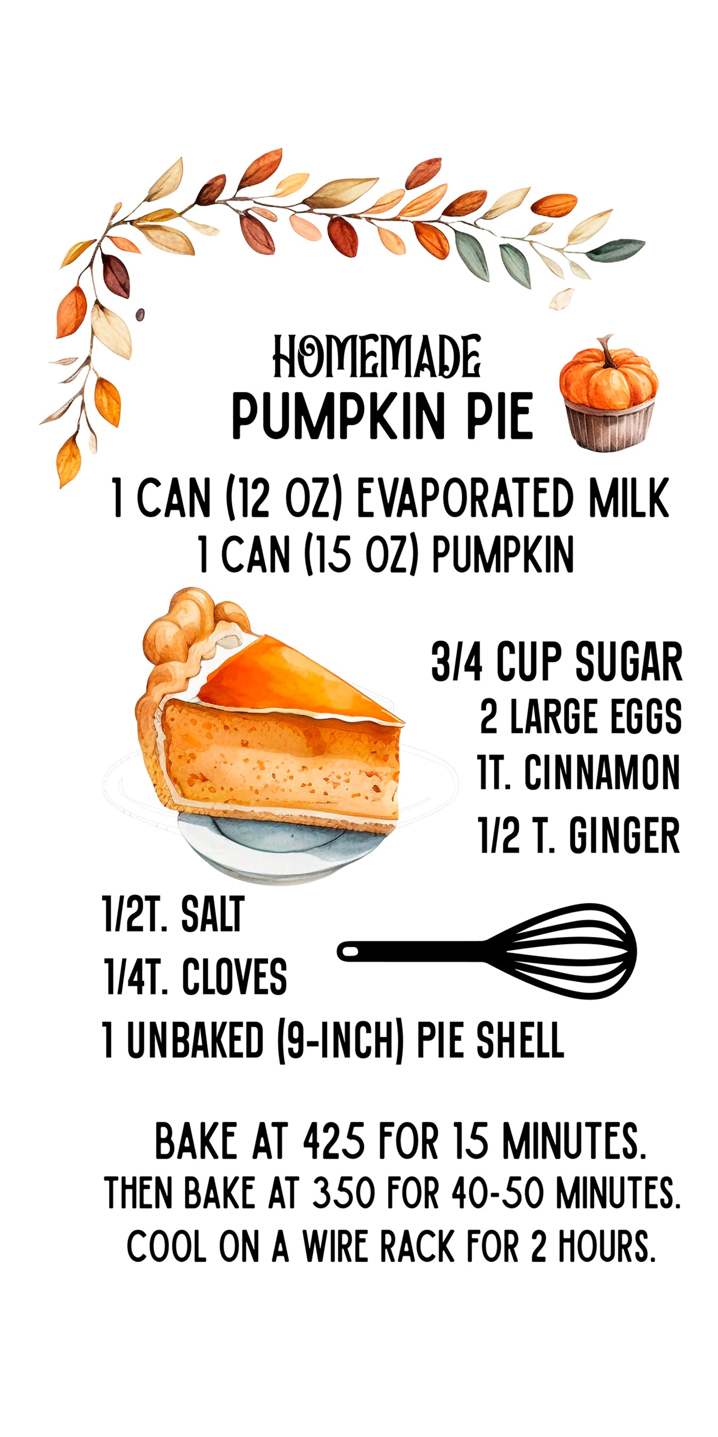 Recipe - Pumpkin Pie (16x24”) Kitchen Towel