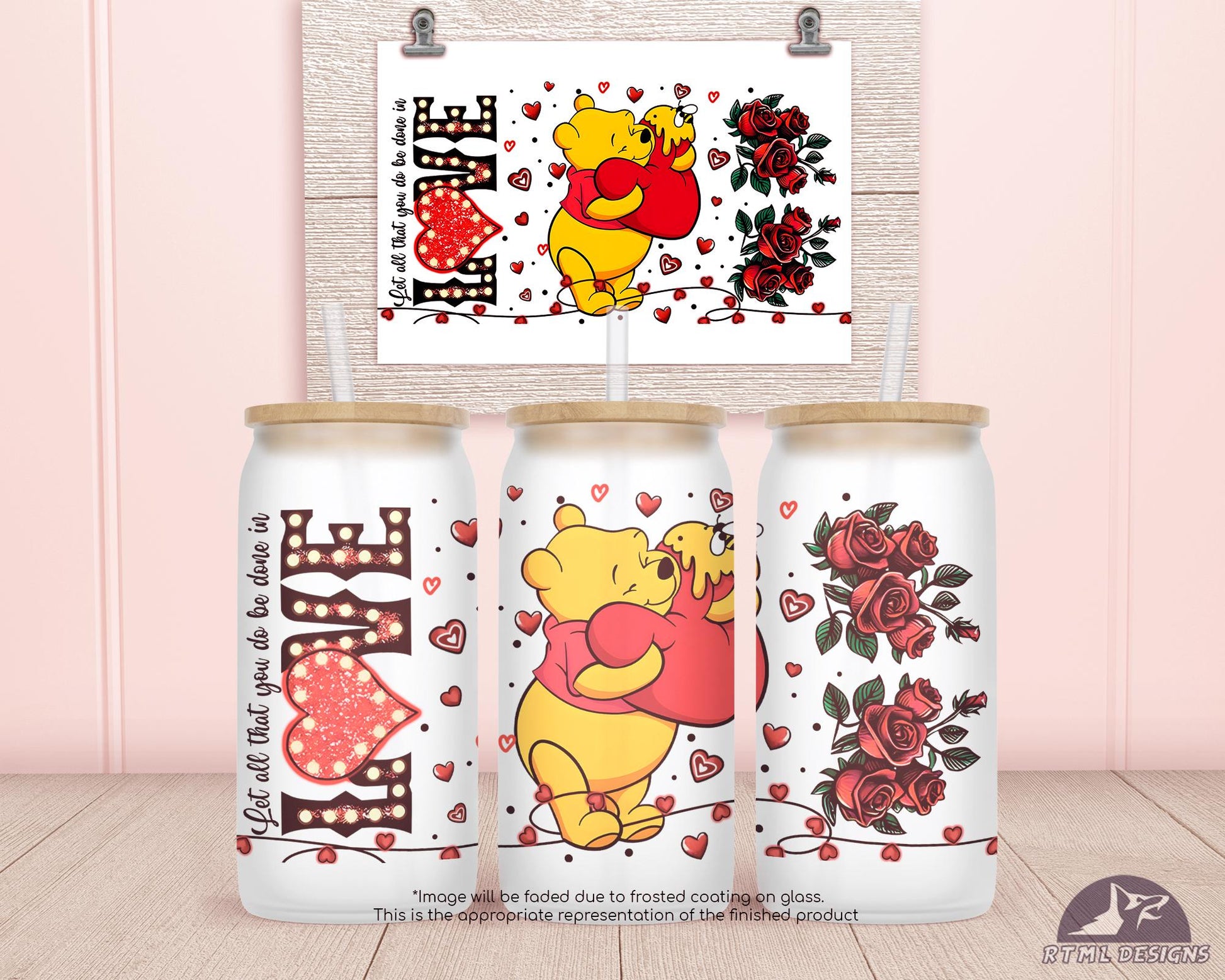 16oz Frosted Libby Glass - Pooh (Various)