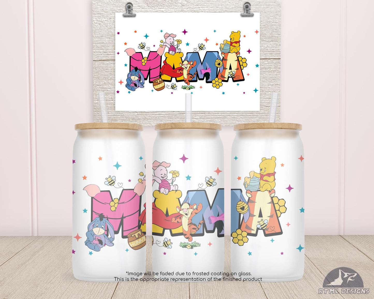 16oz Frosted Libby Glass - Pooh (Various)