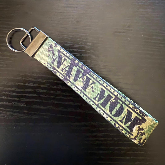 Navy Mom - Key Fob 6" Wristlet Keychain