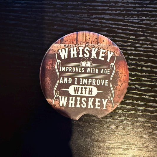 Whiskey Improves Everything - Ceramic Car Coaster