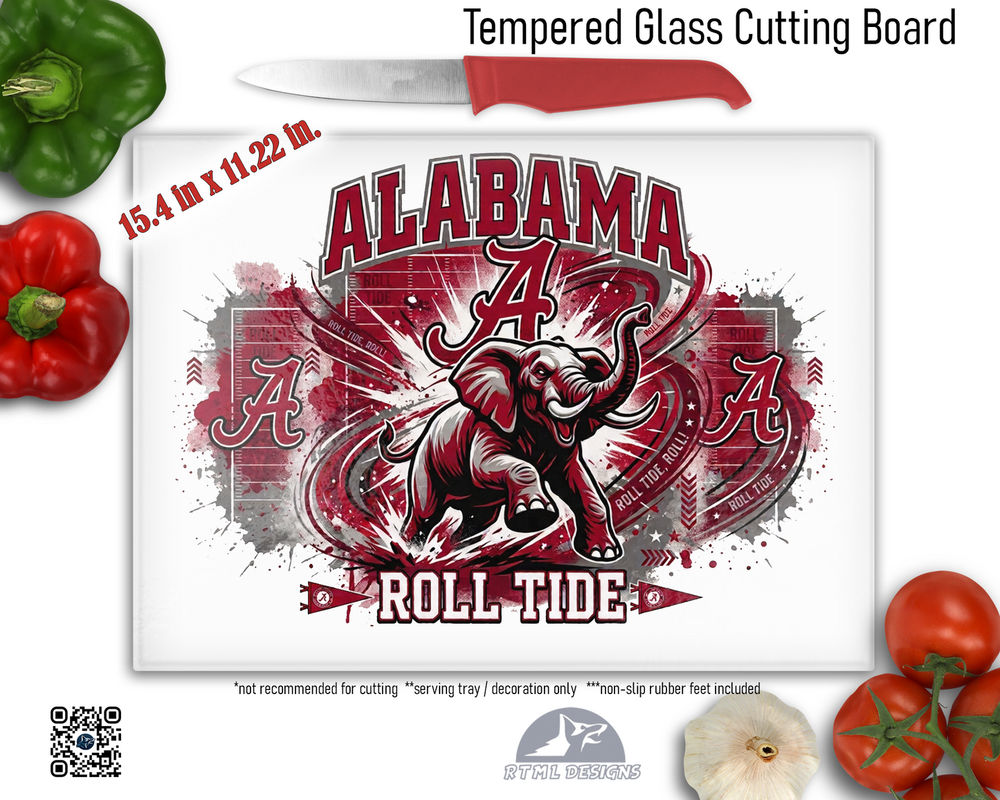 Alabama Crimson Tide Sublimated Glass Board | Personalized Name Serving Tray & Trivet | 12x15 Kitchen Decor Gift (FREE SHIPPING)