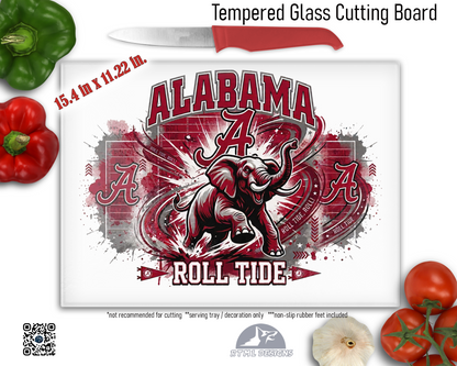Alabama Crimson Tide Sublimated Glass Board | Personalized Name Serving Tray & Trivet | 12x15 Kitchen Decor Gift (FREE SHIPPING)