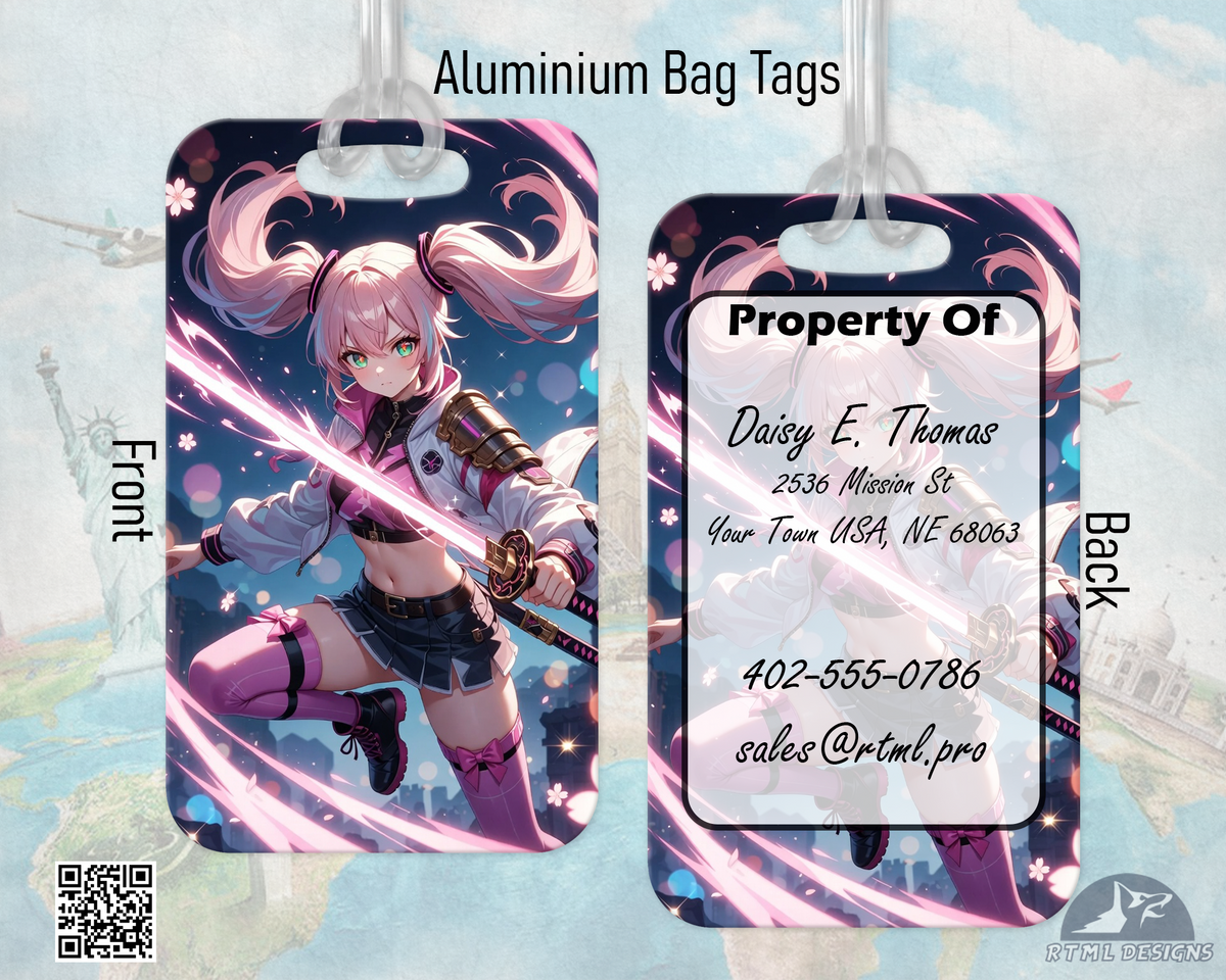 Kawaii Samurai Girl - Metal Luggage Tags