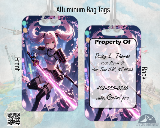 Anime Girl Sakura & Sword - Metal Luggage Tags