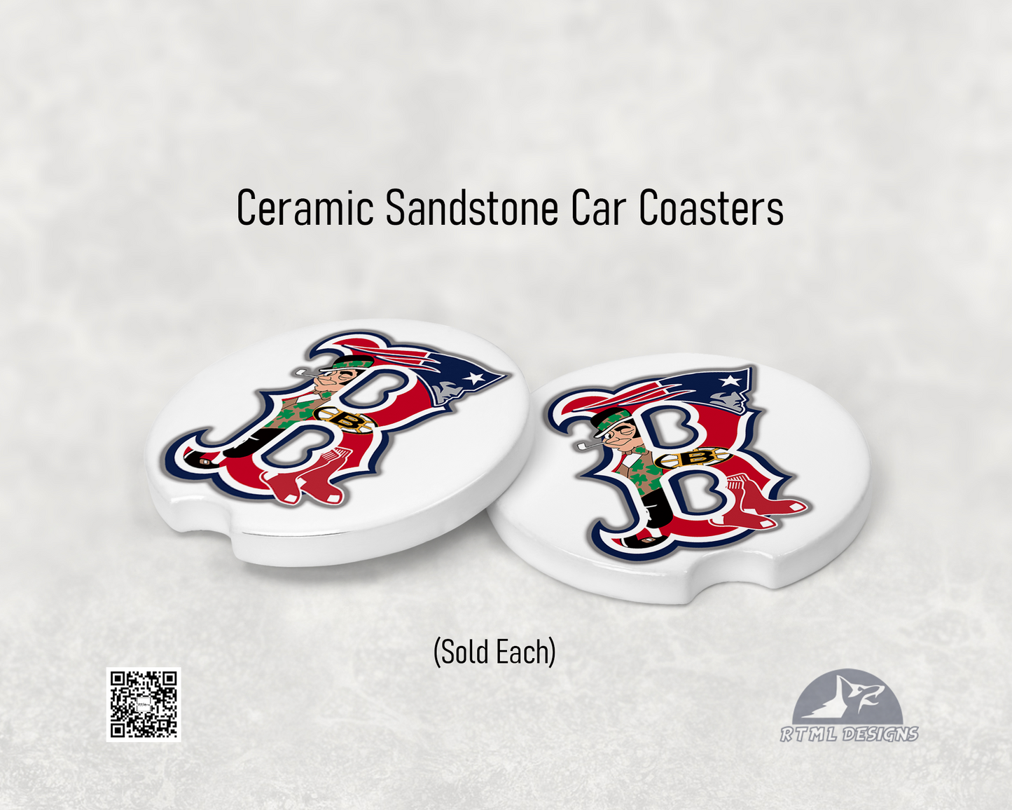 Boston Sports (White) - Ceramic Car Coaster (Single Pack)