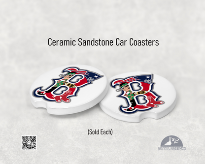 Boston Sports (White) - Ceramic Car Coaster (Single Pack)