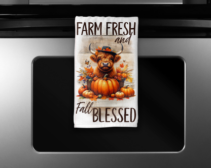 Cow - Farm Fresh Fall Blessed (16x24”) Kitchen Towel