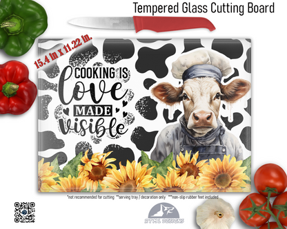 Cow - Love Sublimated Glass Board | Personalized Name Serving Tray & Trivet | 12x15 Kitchen Decor Gift (FREE SHIPPING)