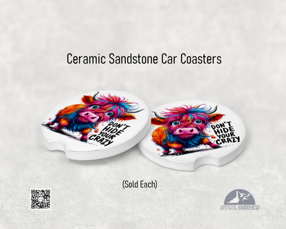 Cow - Crazy - Ceramic Car Coaster
