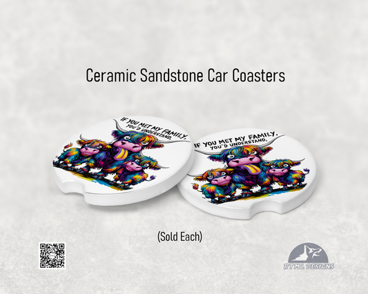 Cow - Family - Ceramic Car Coaster