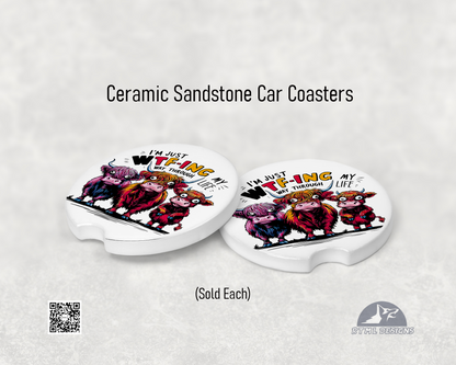 Cow - WTF - Ceramic Car Coaster