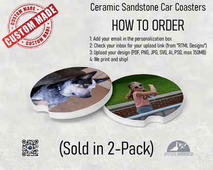 Custom Photo Car Coasters, Set of 2 – Personalized Ceramic Cup Holder Coasters with Your Picture or Logo