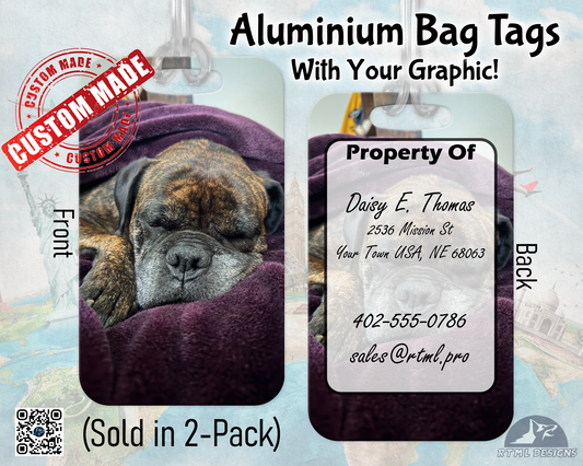 Custom Photo Luggage Tags, Set of 2 – Personalized Metal Bag Tags with Your Picture or Logo