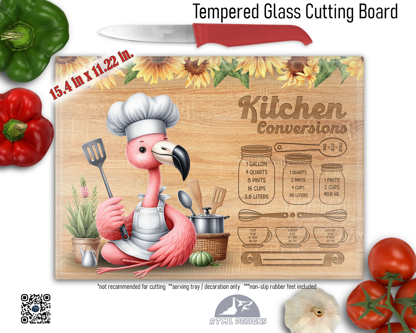 Flamingo Kitchen Conversions Sublimated Glass Board | Personalized Name Serving Tray & Trivet | 12x15 Kitchen Decor Gift (FREE SHIPPING)