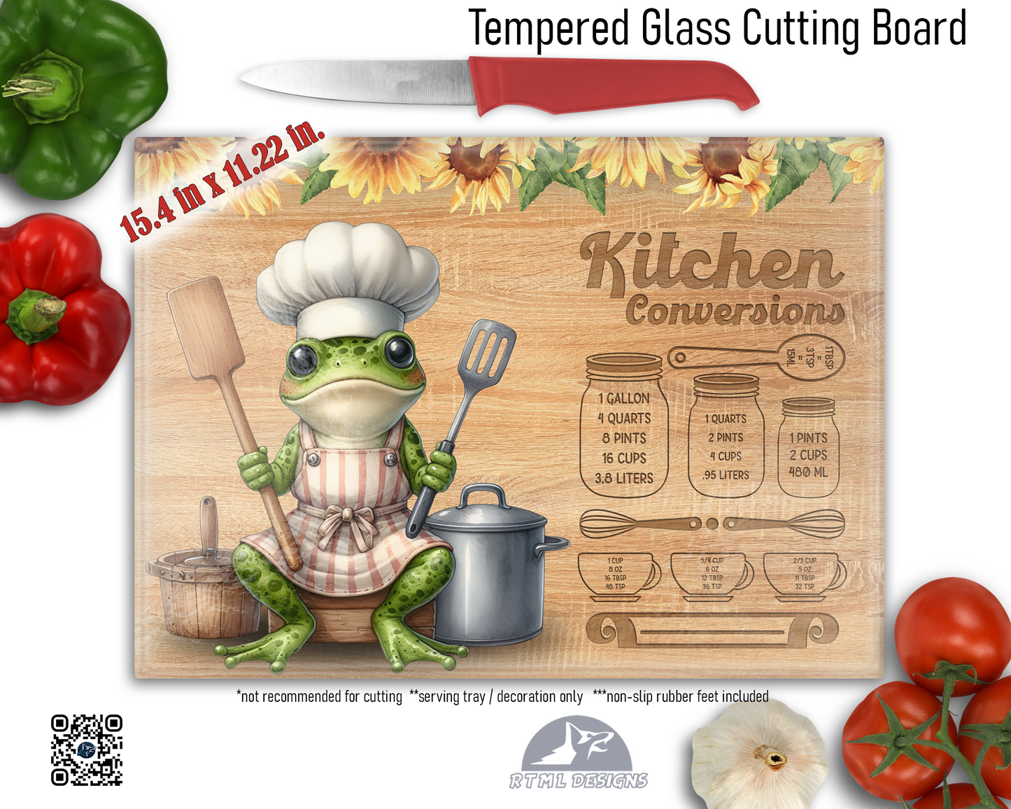 Frog Kitchen Conversions Sublimated Glass Board | Personalized Name Serving Tray & Trivet | 12x15 Kitchen Decor Gift (FREE SHIPPING)