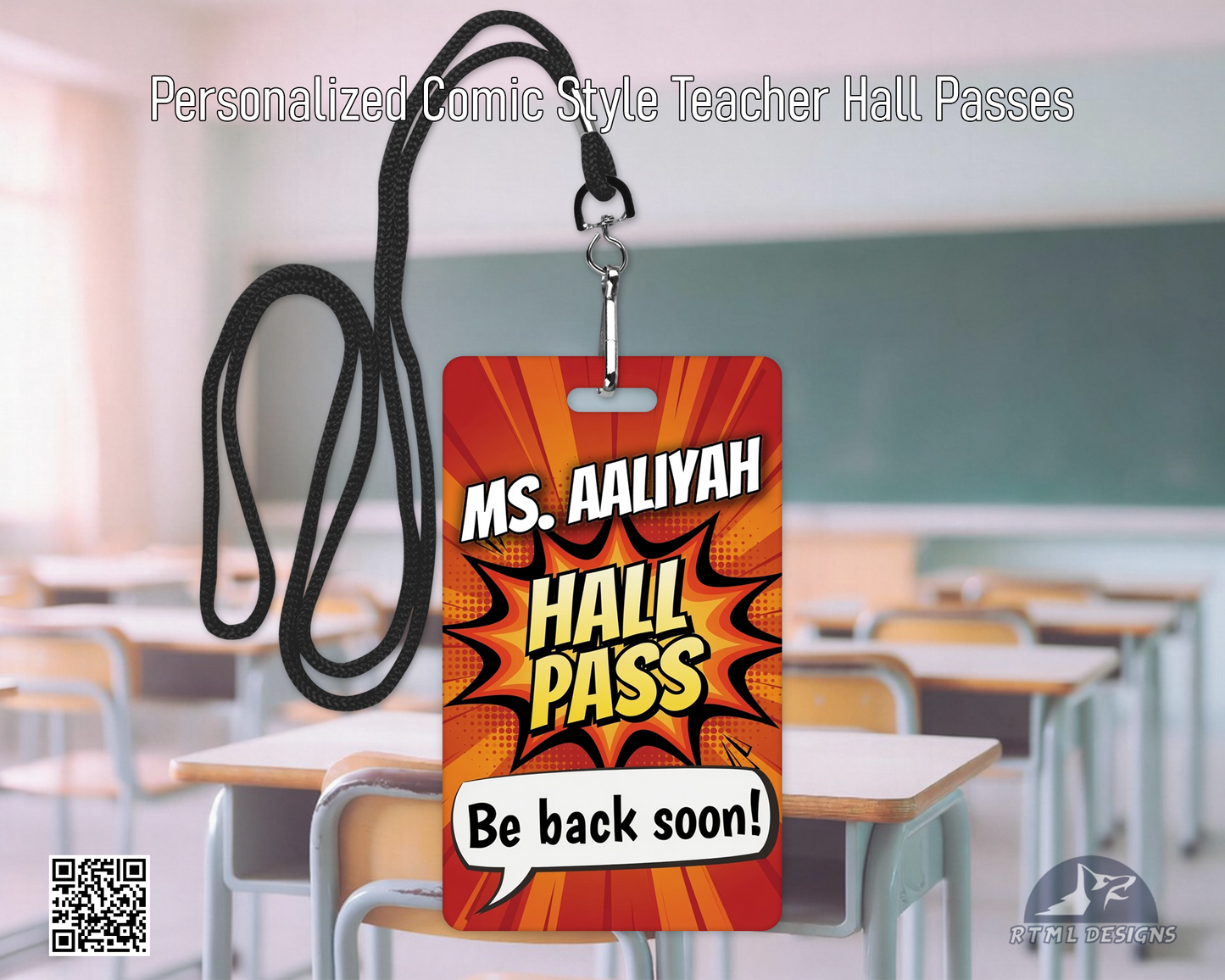 Personalized Hall Pass | Aluminum Teacher Classroom Pass | Durable Wipeable Metal Pass