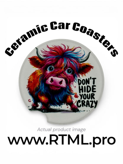 Cow - Crazy - Ceramic Car Coaster
