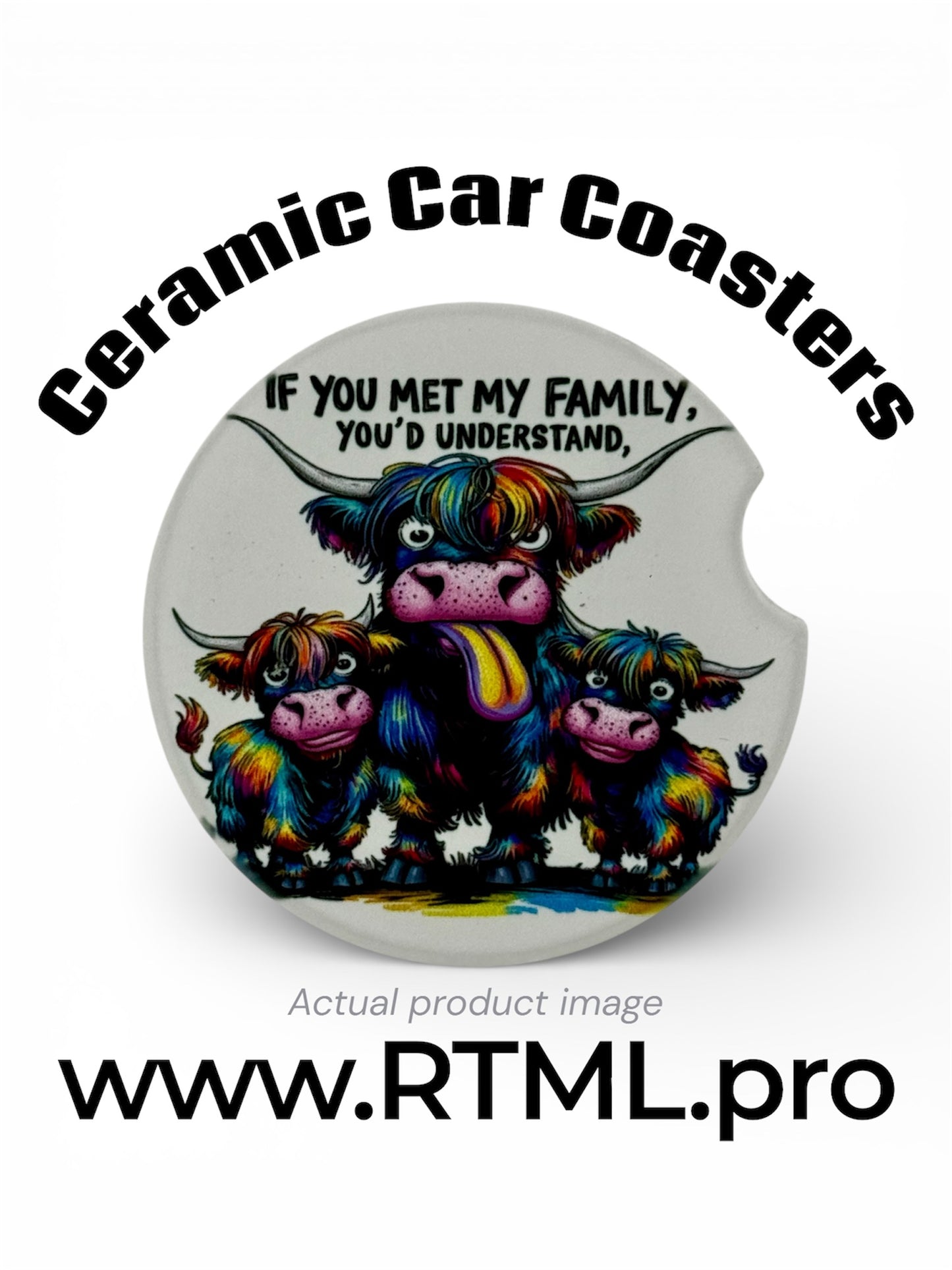 Cow - Family - Ceramic Car Coaster