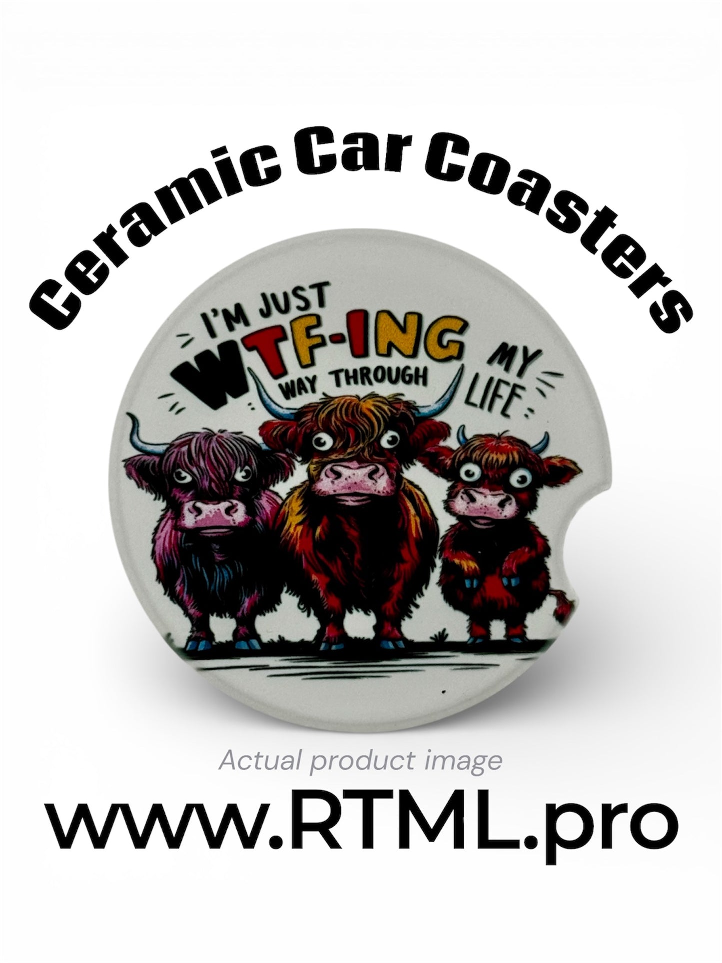 Cow - WTF - Ceramic Car Coaster
