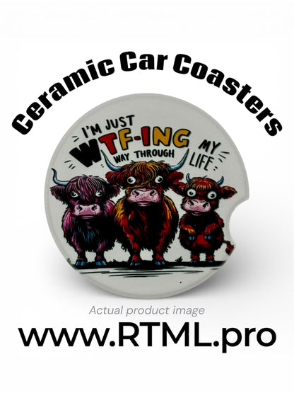 Cow - WTF - Ceramic Car Coaster