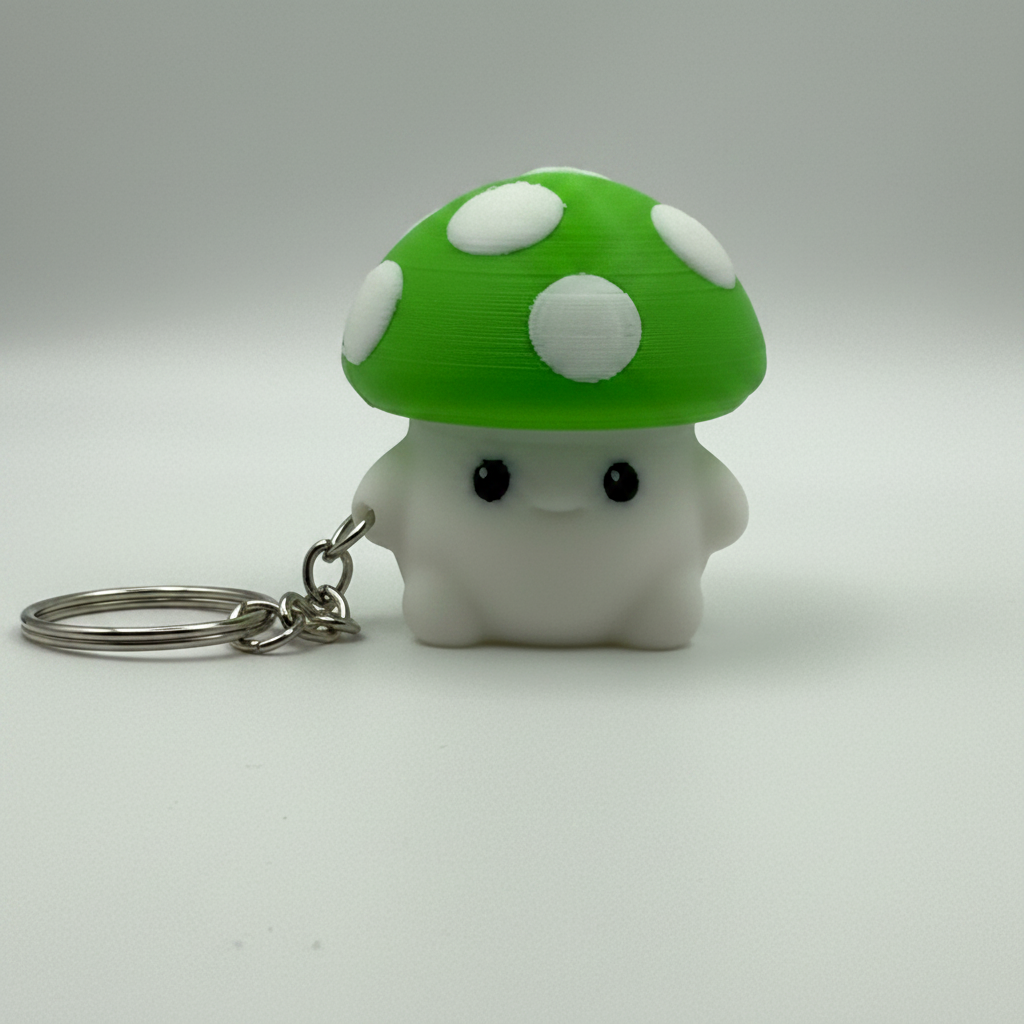 Mushroom Buddy Fidget Clicker Keychain: Mossy — 3D Printed