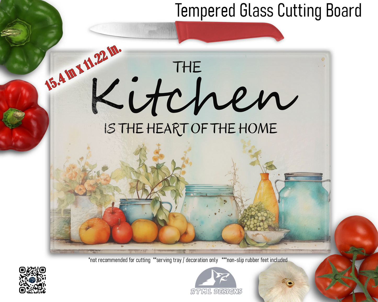 Kitchen Heart Sublimated Glass Board | Personalized Name Serving Tray & Trivet | 12x15 Kitchen Decor Gift (FREE SHIPPING)