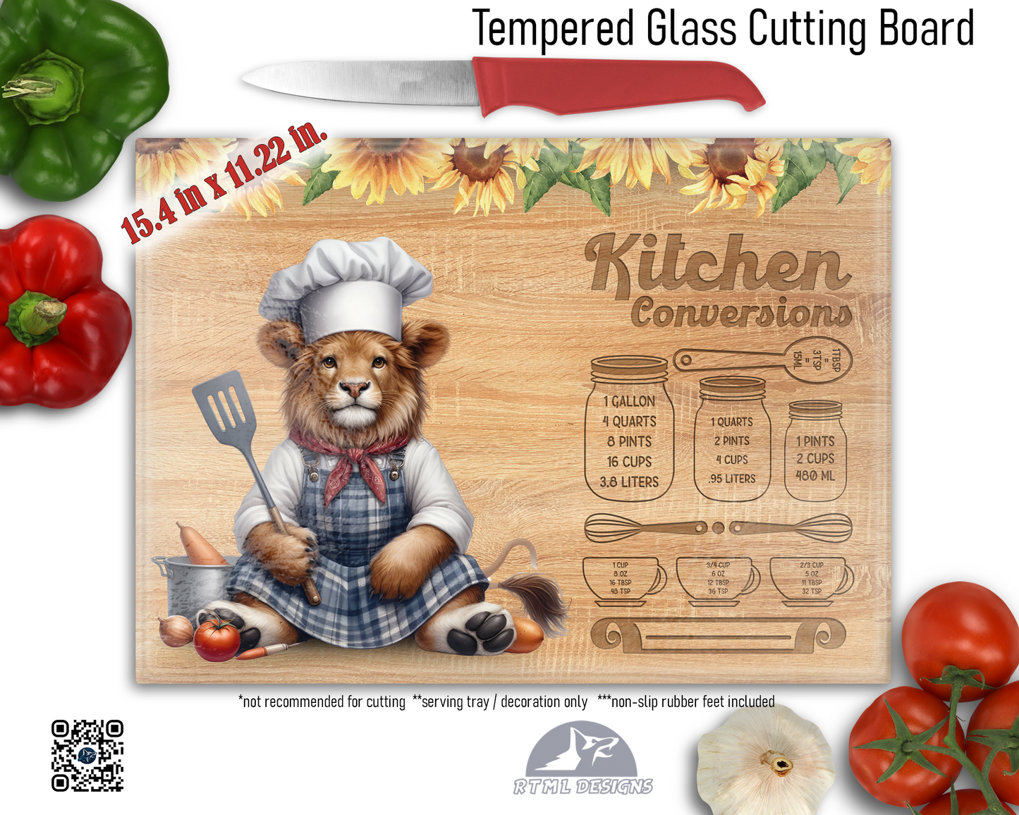 Lion Kitchen Conversion Sublimated Glass Board | Personalized Name Serving Tray & Trivet | 12x15 Kitchen Decor Gift (FREE SHIPPING)