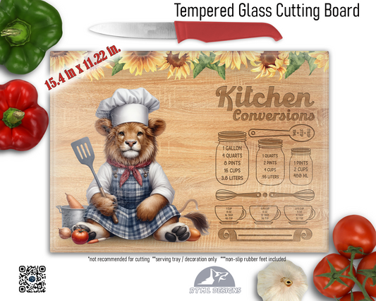 Lion Kitchen Conversion Sublimated Glass Board | Personalized Name Serving Tray & Trivet | 12x15 Kitchen Decor Gift (FREE SHIPPING)