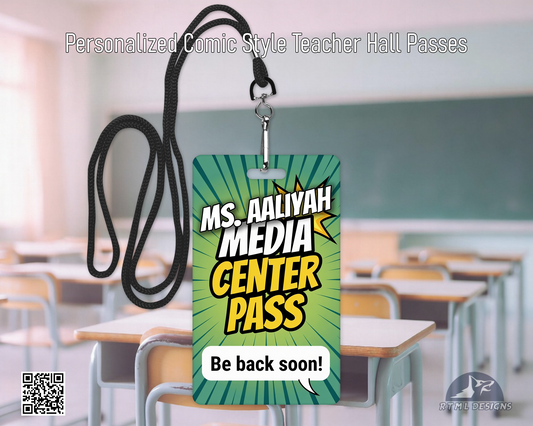 Personalized Media Center Pass | Aluminum Teacher Classroom Pass | Durable Wipeable Metal Pass
