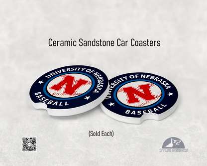 Nebraska Baseball - Ceramic Car Coaster | Officially Licensed Collegiate Product | University of Nebraska (Single Pack)