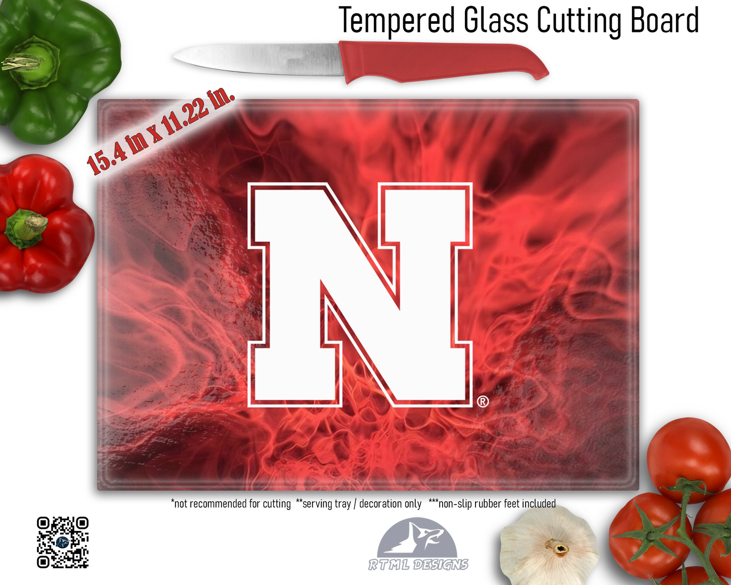 Nebraska Corhuskers Sublimated Glass Board | Personalized Name Serving Tray & Trivet | 12x15 Kitchen Decor Gift | Officially Licensed Collegiate Product | University of Nebraska (FREE SHIPPING)