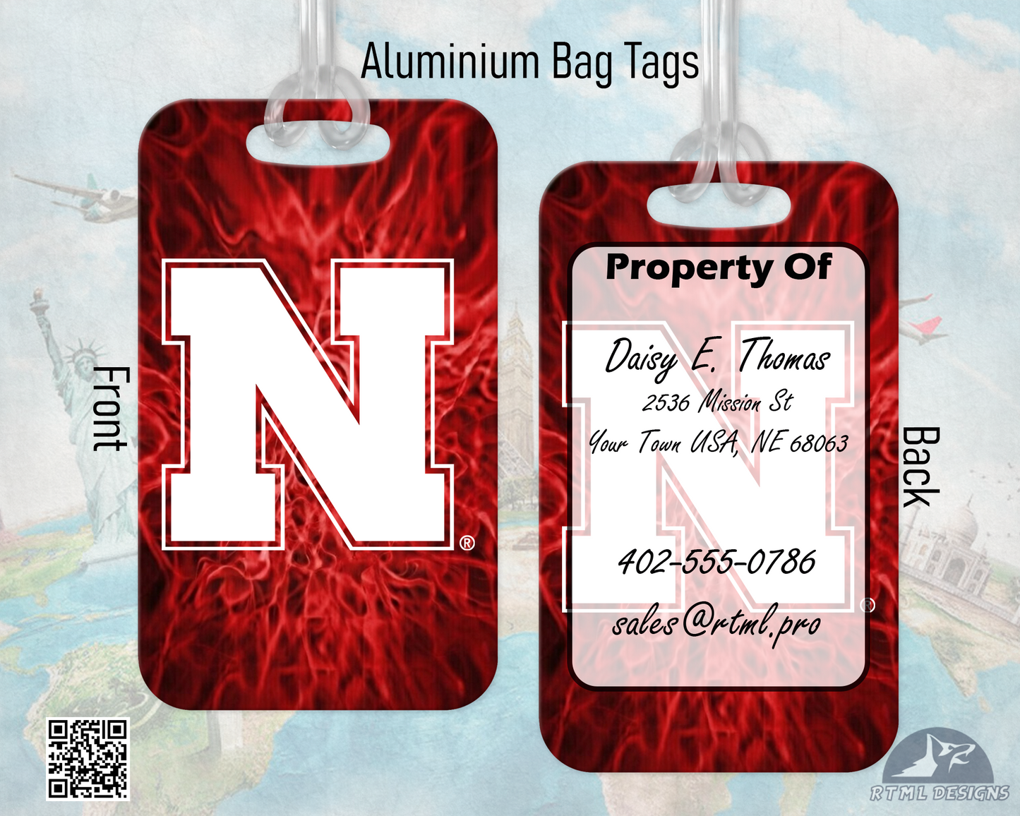 Nebraska Huskers - Metal Luggage Tags | Officially Licensed Collegiate Product | University of Nebraska