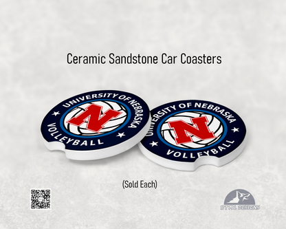Nebraska Volleyball - Ceramic Car Coaster | Officially Licensed Collegiate Product | University of Nebraska (Single Pack)