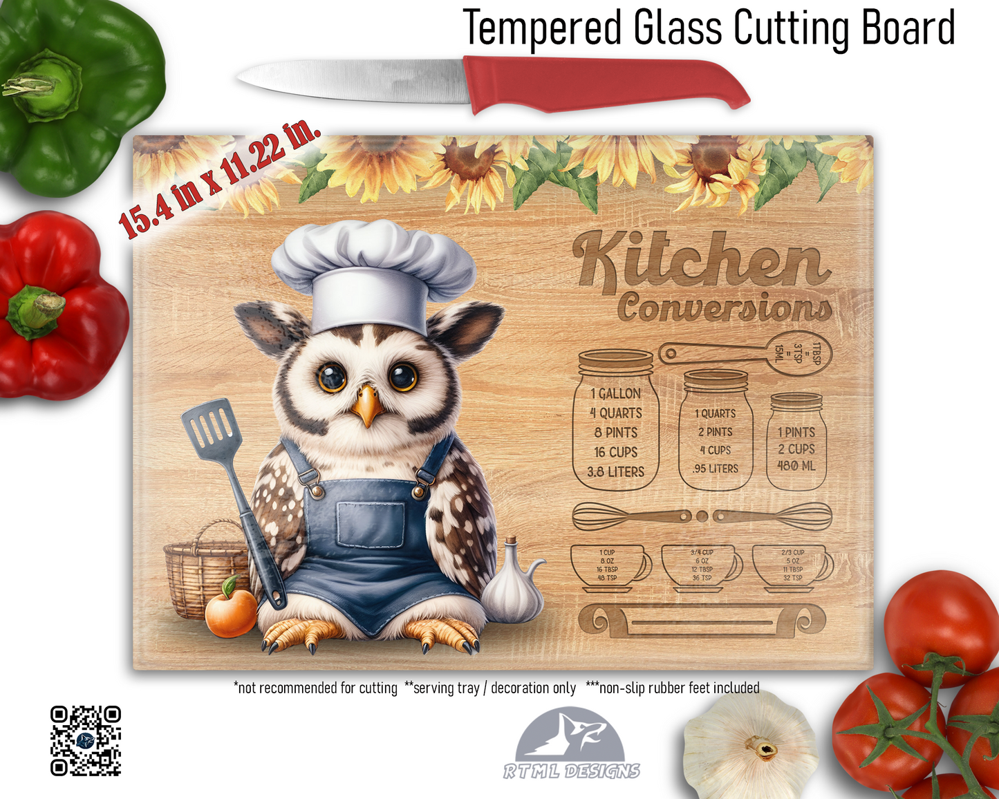 Owl Kitchen Conversion Sublimated Glass Board | Personalized Name Serving Tray & Trivet | 12x15 Kitchen Decor Gift (FREE SHIPPING)