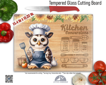 Owl Kitchen Conversion Sublimated Glass Board | Personalized Name Serving Tray & Trivet | 12x15 Kitchen Decor Gift (FREE SHIPPING)