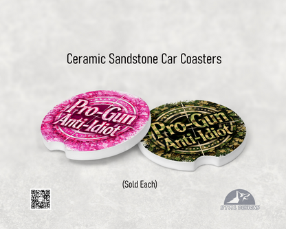 Pro-Gun / Anti-Idiot (Pink Camo) - Ceramic Car Coaster