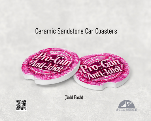 Pro-Gun / Anti-Idiot (Pink Camo) - Ceramic Car Coaster