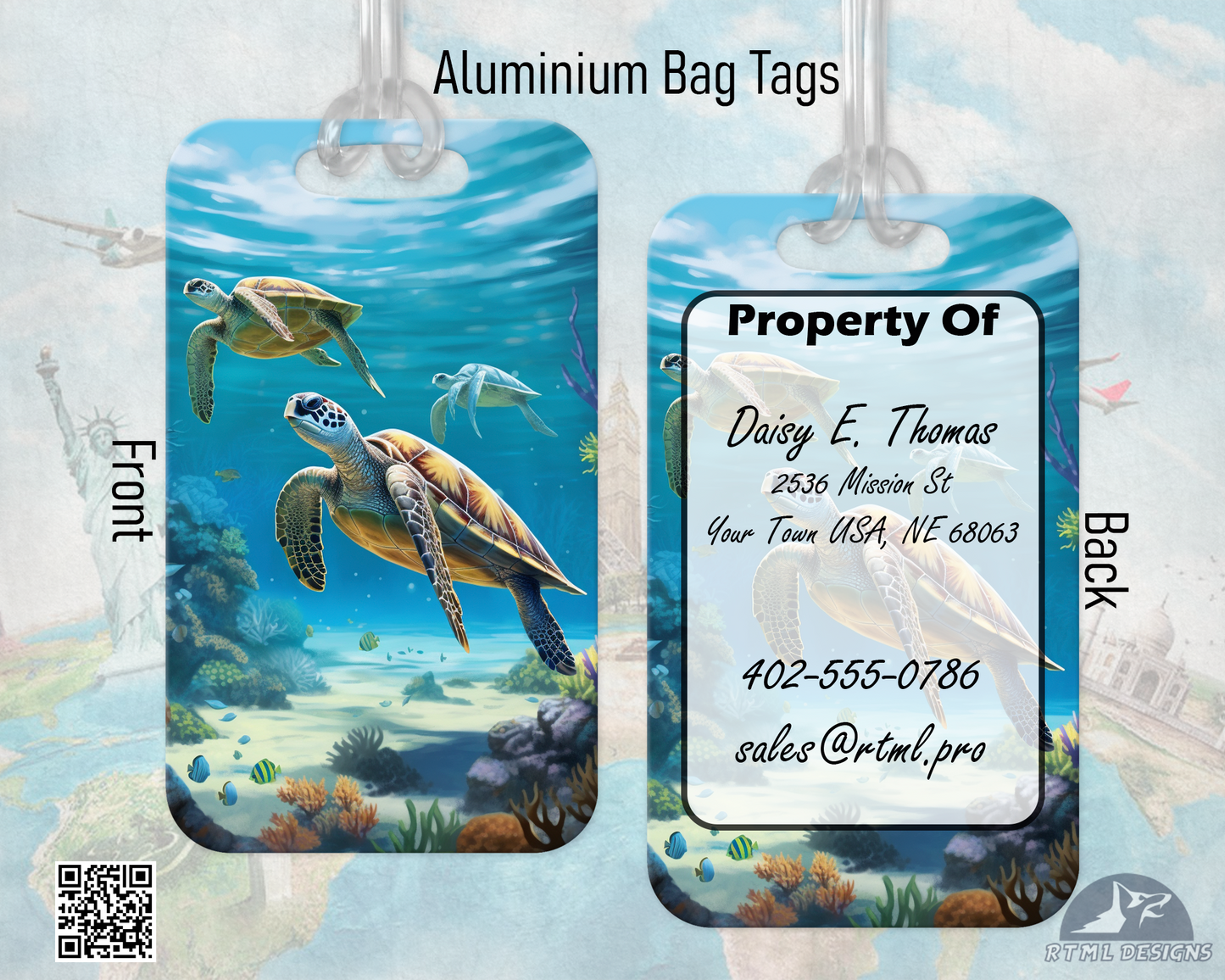 Sea Turtles - Metal Luggage Tags