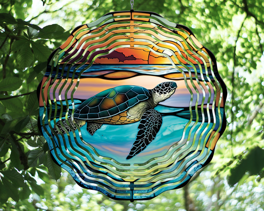 Metal Wind Spinners – Sea Turtle (Sunset)