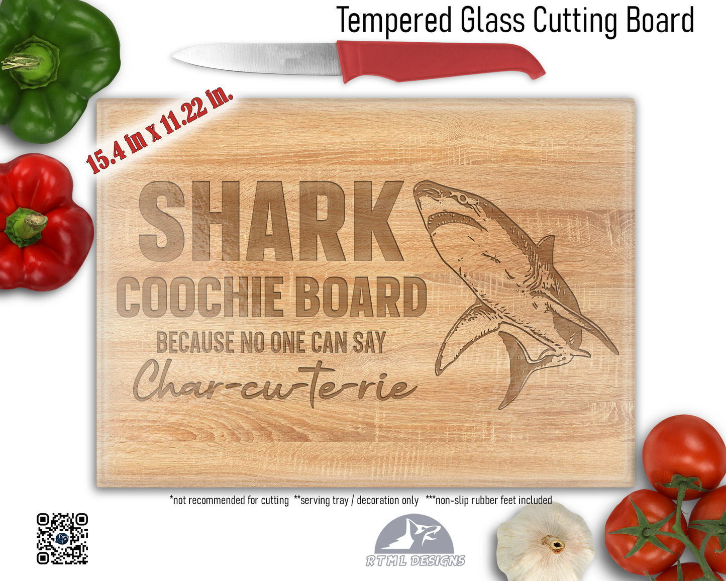 Shark Coochie Board (Carcuterie) Sublimated Glass Board | Personalized Name Serving Tray & Trivet | 12x15 Kitchen Decor Gift (FREE SHIPPING)