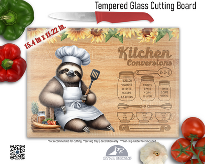 Sloth Kitchen Conversions Sublimated Glass Board | Personalized Name Serving Tray & Trivet | 12x15 Kitchen Decor Gift (FREE SHIPPING)