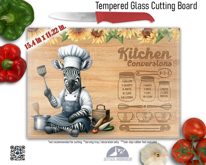 Zebra Kitchen Conversions Sublimated Glass Board | Personalized Name Serving Tray & Trivet | 12x15 Kitchen Decor Gift (FREE SHIPPING)