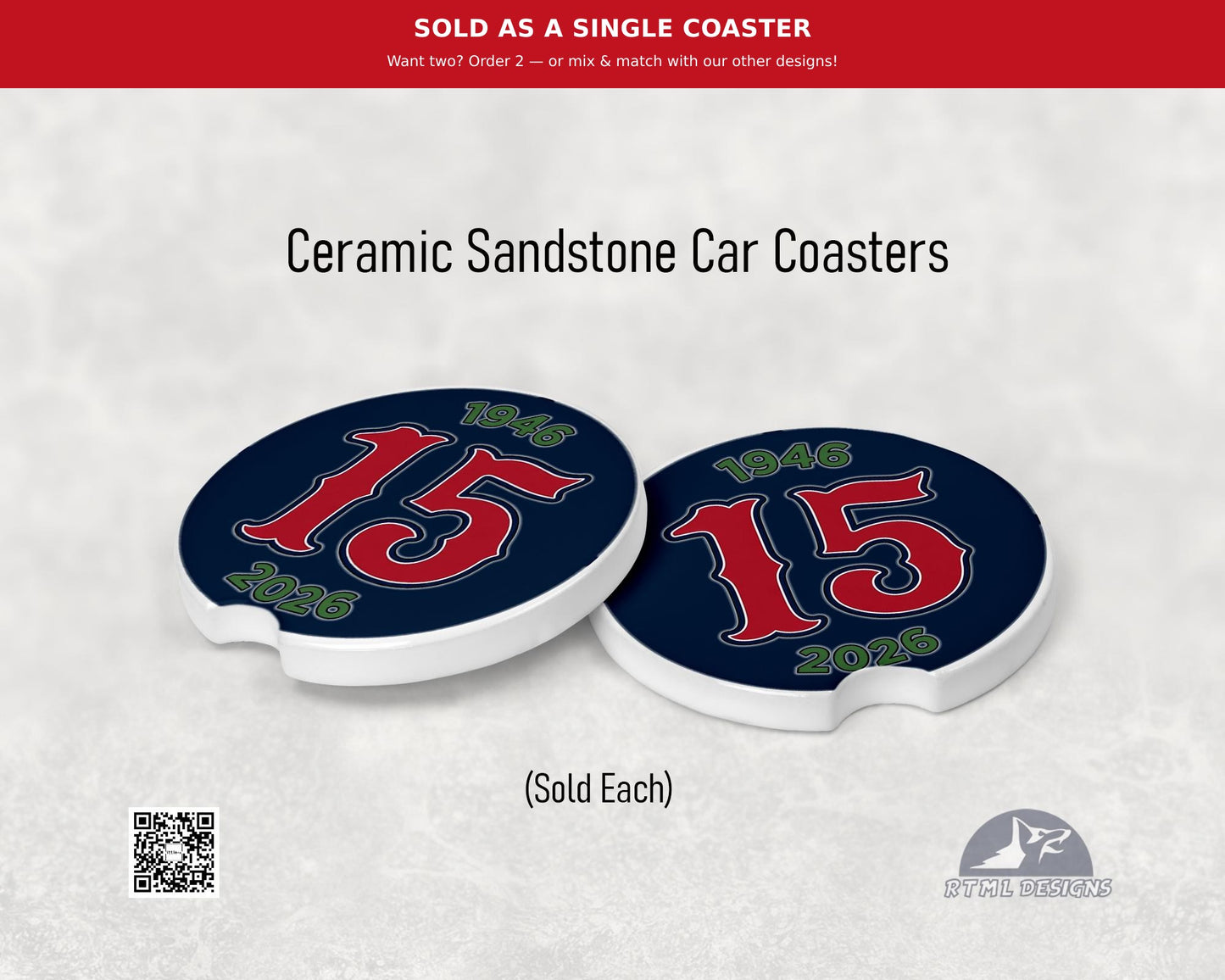 MLB - Red Sox 15-Game Win Streak (1946 & 2026) Green Monster - Ceramic Car Coaster (Single Pack)
