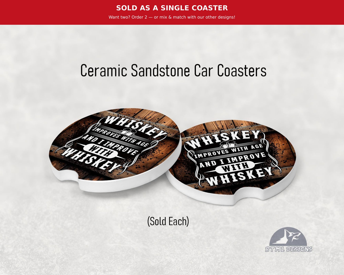 Whiskey Improves Everything - Ceramic Car Coaster