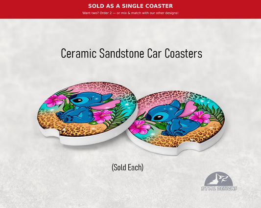 Stitch - Flowers - Ceramic Car Coaster