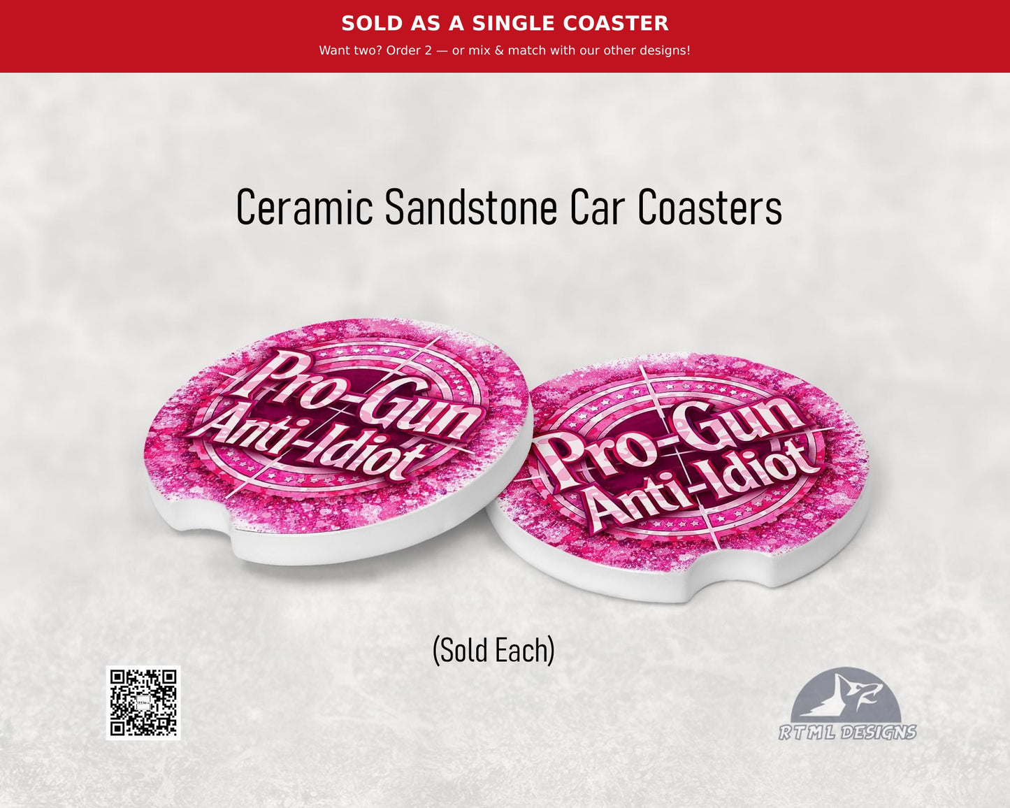 Pro-Gun / Anti-Idiot (Pink Camo) - Ceramic Car Coaster