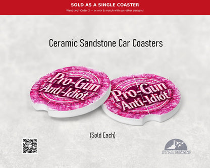 Pro-Gun / Anti-Idiot (Pink Camo) - Ceramic Car Coaster